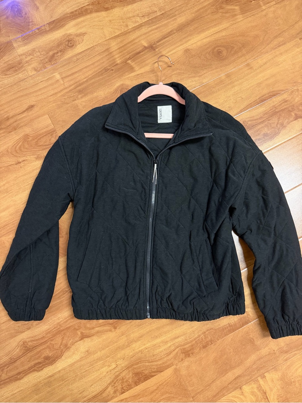 Vuori Black Quilted Full-Zip Bomber Jacket
